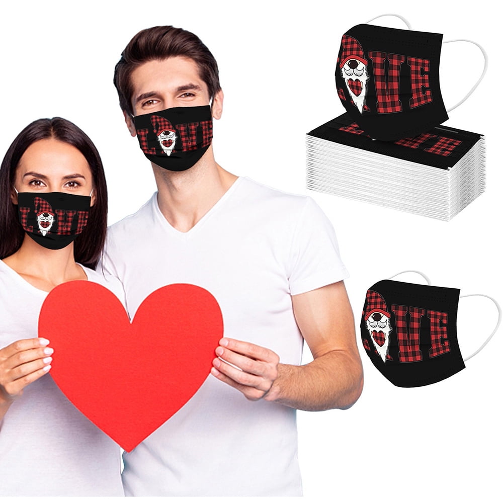 50PC Washable Reusable Face Bandanas 3Ply Valentines Pattern Print Mouth Cover Valentine Day Printed Facial Decoration 