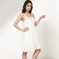 thumbnail image 7 of Women's Sleeveless Mini Floral Sleepdress with Button Front Detail and Ruffle Hem - Large, White, 7 of 7