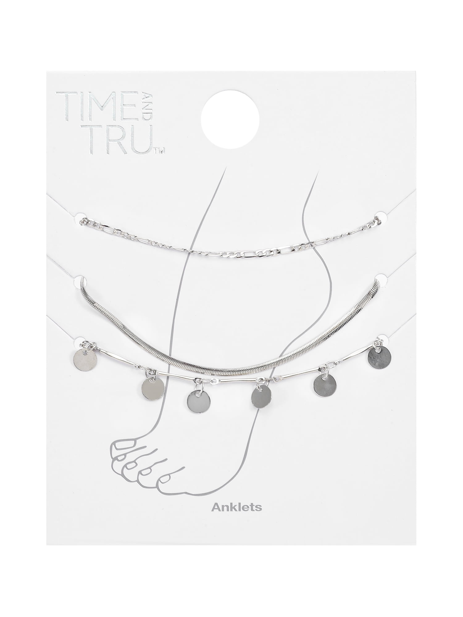 Time and Tru Women's Silver Tone Anklet Set 3 Pieces with