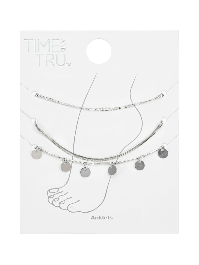 Bandel studs anklet (whitexblack) 3個セット Time and Tru Women's Silver Tone Anklet Set 3 Pieces with