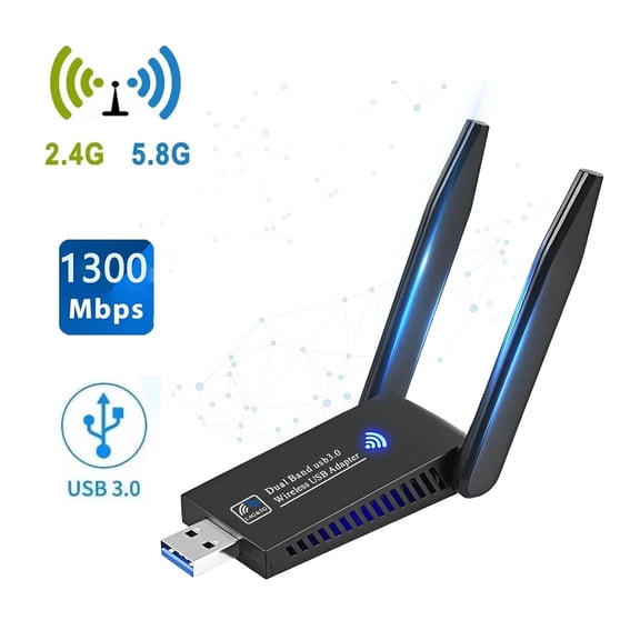 1300Mbps Wireless WiFi Adapter for PC Desktop, USB 3.0 Dual Band 2.4G/5G Wireless Network Adapter with High Gain Antenna for Desktop Laptop PC, Support Windows 11/10/8/8.1/7/Vista/XP, Mac 10.6-10.15