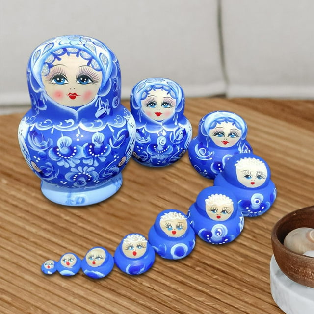 10 Pcs Jouets de Nidification en Bois Poupées Russes Matryoshka Empilables