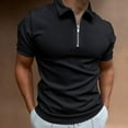 thumbnail image 1 of Polo Uni pour Hommes Manches Courtes Col Rabattu Fermeture Éclair Polo Décontracté Mode Urbaine Été Hauts pour Hommes, 1 of 3