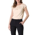 thumbnail image 1 of Unique Bargains Blouse Soyeuse à Manches Courtes pour Femmes Col Rond Plissé Décontracté Élégant, 1 of 7