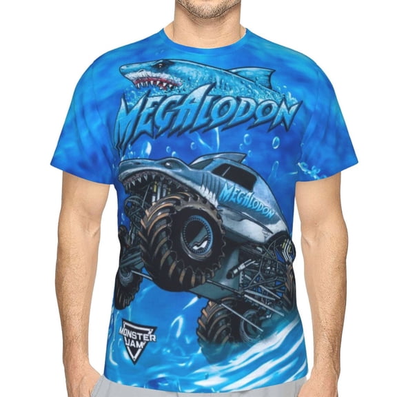 Monster-Megalodon Trucks Casual Men's T-Shirts Classic Crew T-Shirt Tops Slim Fit Short Shirts Sleeves Tees