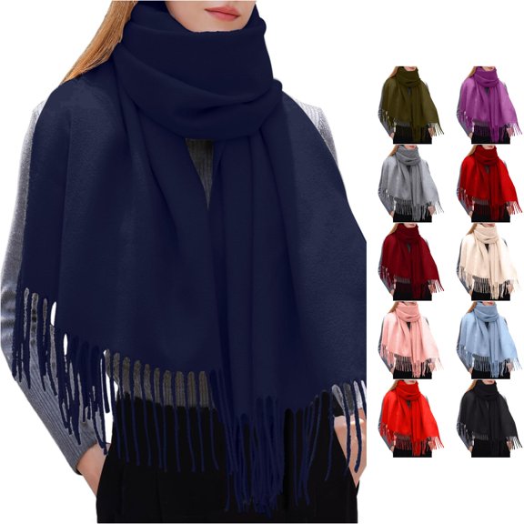 Daznico Womens Tassel Blanket Scarf, Soft Warm Solid Shawl Wrap for Winter Casual Daily Outdoor Cold Weather Fashion Accessory
