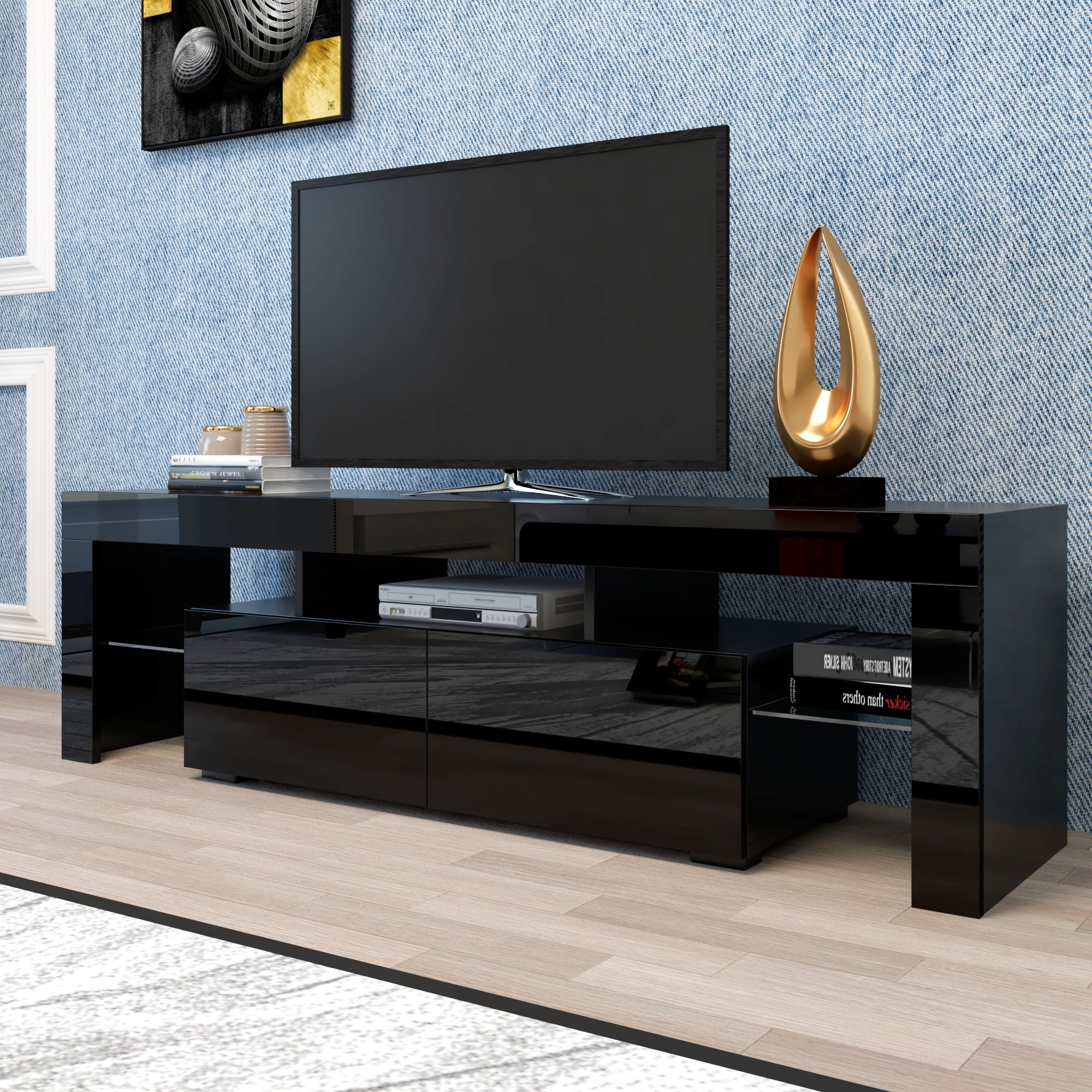 Mintazer TV Stand for TVs up to 70", Modern LED RGB Entertainment Center Drawer & Shelves for Living Room, Bedroom, Gaming Room, Black