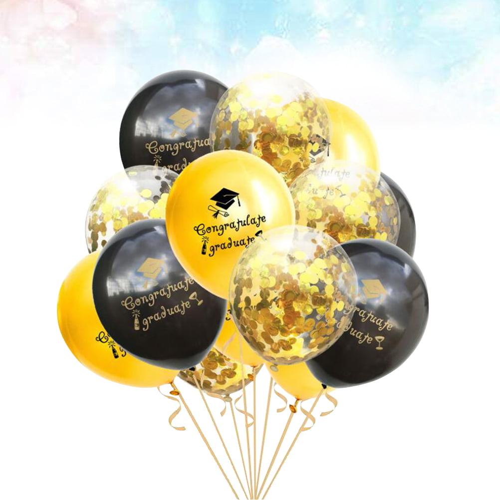 15Pcs Graduation Party Balloons Gold Sequins Confetti DIY Balloon Decor 12-inch