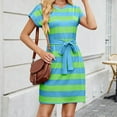 thumbnail image 6 of qolati Summer Dresses for Womens 2025 Striped Casual Crewneck Cap Sleeve Color Block Tshirt Short Dress Casual A Line Beach Mini Dresses, 6 of 6