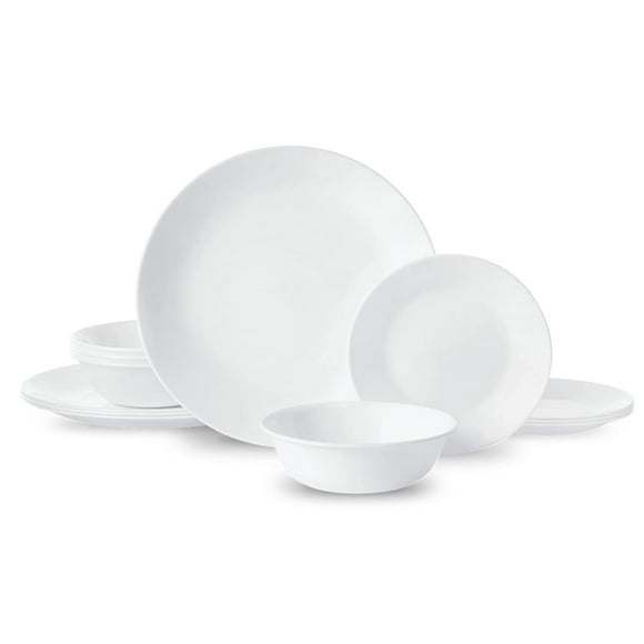 Corelle Livingware Ensemble de Vaisselle 12 Pcs, Blanc Givre Hivernal, Service pour 4