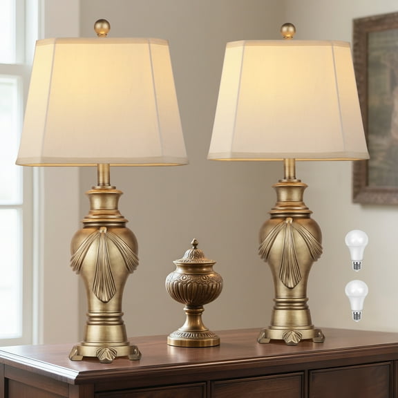 26.5'' Table Lamps for Living Room, Rustic Vintage Nightstand Lamp, Bronze Resin Lamps for Bedroom End Table