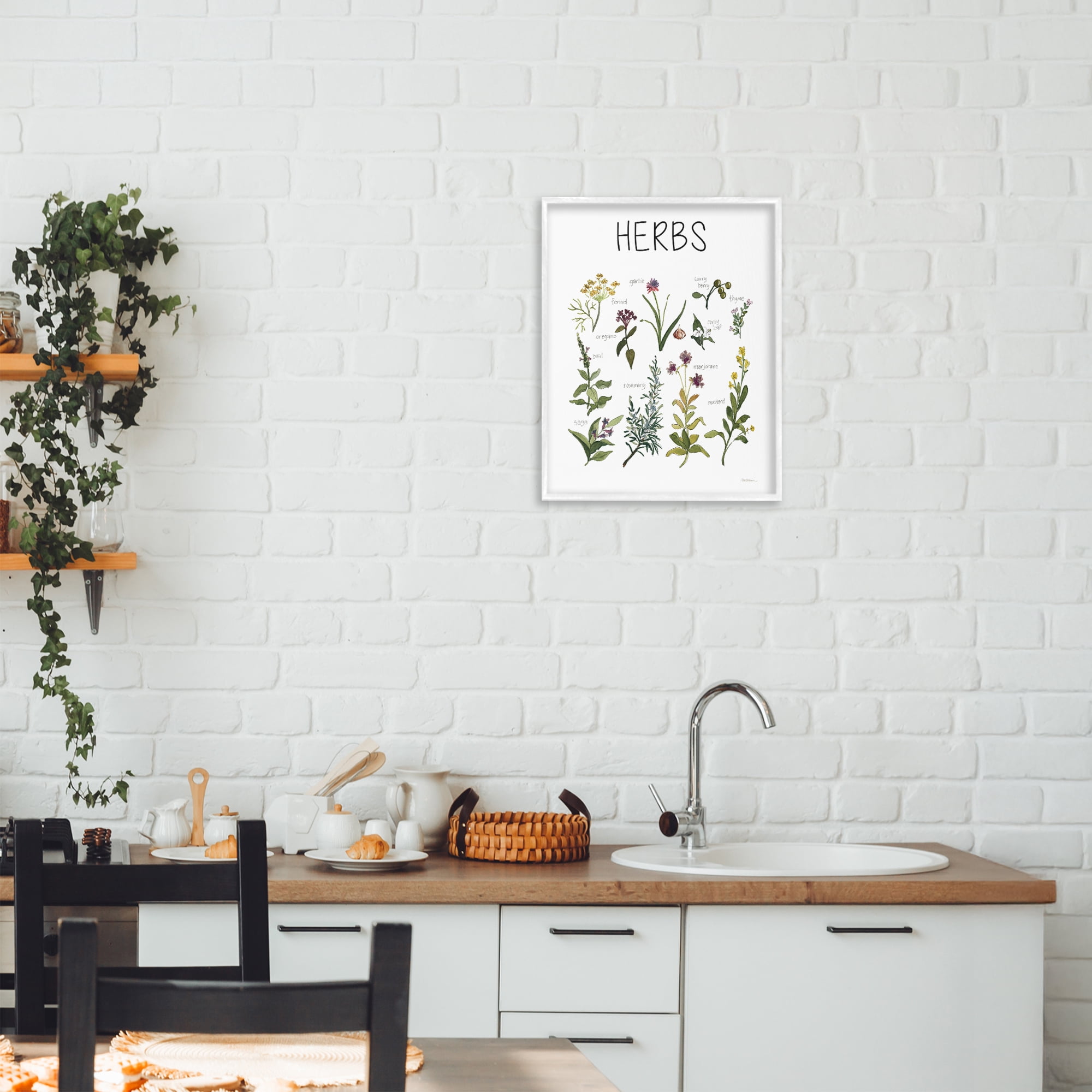 Stupell Industries Herbs Identification Chart White Framed Giclee Art, design by Carol Robinson
