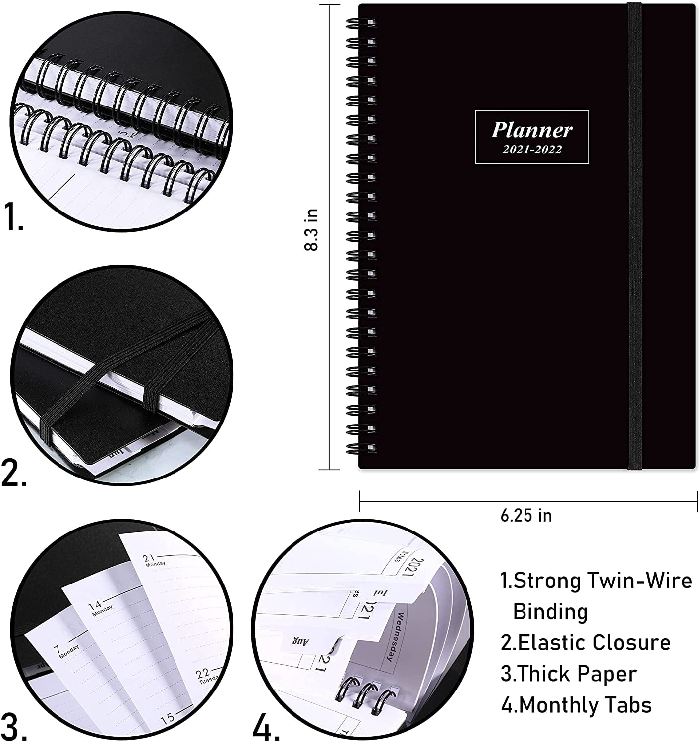 6.25 X 8.3 June 2022 21 Ruled Note Pages 2021-2022 Planner Two-Side Inner Pockets July 2021 Academic Planner 2021-2022 with Weekly and Monthly Pages Twin- Wire Binding Tabs 
