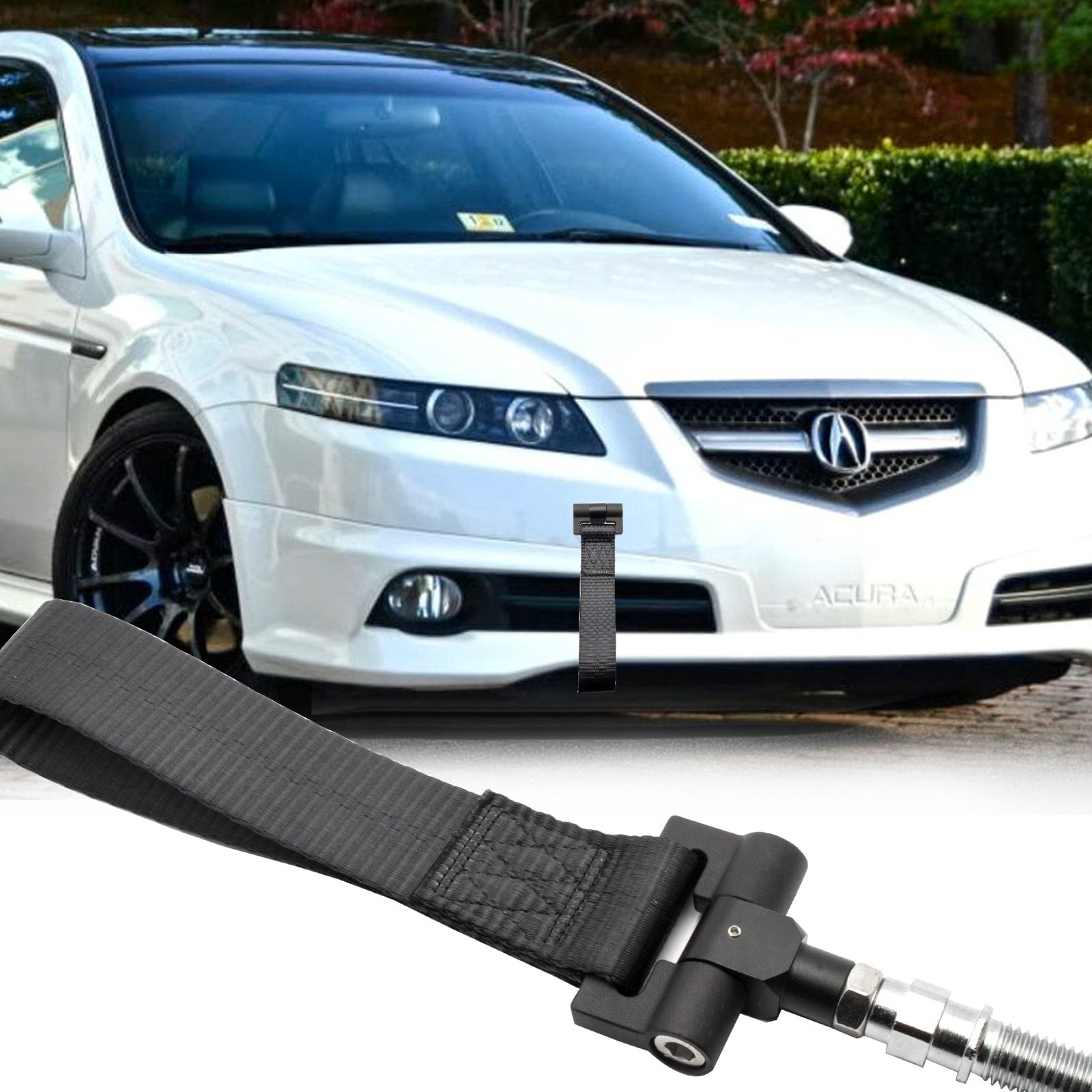 Xotic Tech Black JDM Sporty Tow Hook Adapter with Towing Strap for Honda Fit Acura TL 