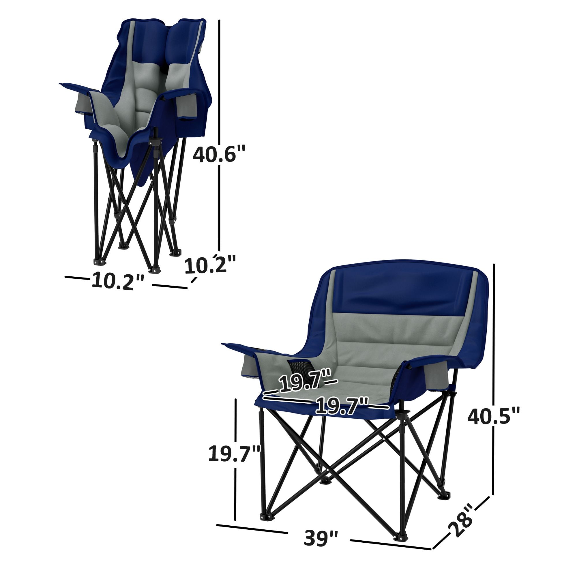 Padded Camping Chair for Adults, Portable Folding Camping Chair with Side Pockets, Cup Holders, Carry Bag, Light Gray