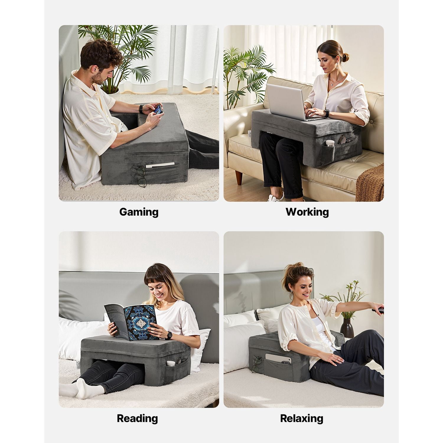 Reading Pillow Lap Desk 24x11 Inch Memory Foam with 2 Pockets Cup Holder Washable for Bed Reading Gaming