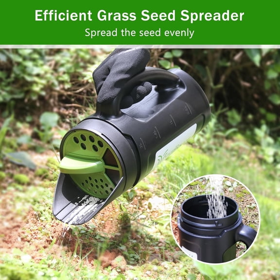 NDIUG-Hand held Spreader, Seed Spreader for Ice Melt, Grass Seed, Fertilizer Lawn and Garden. Multiple Adjustable Opening Sizes for Salt,Ice Melt, Up to 80 Oz