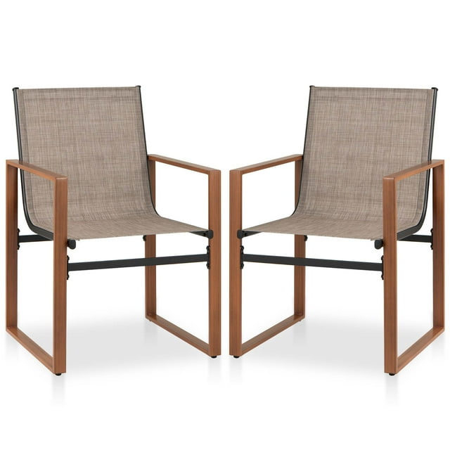 Gymax 2 PCS Outdoor Dining Chairs Patio Furniture Chair w/ Breathable Seat & Backrest Brown