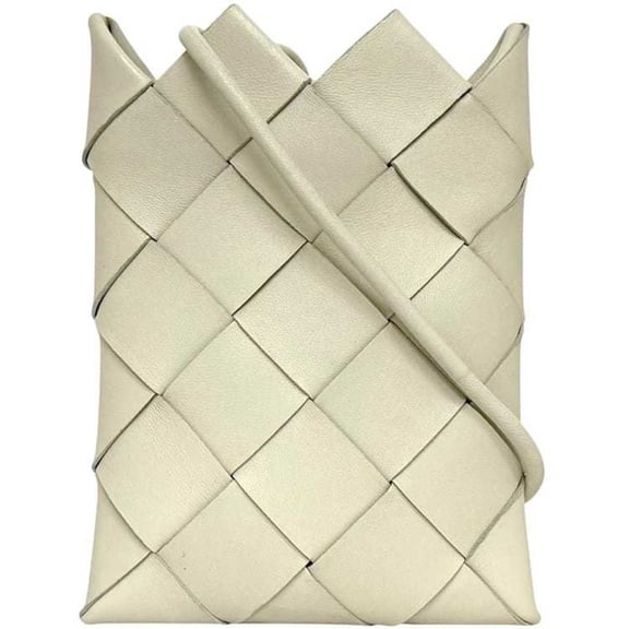 Pre-Owned Bottega Veneta Mini Shoulder Bag ec-24866 White Intrecciato 619019 Leather... (Good)