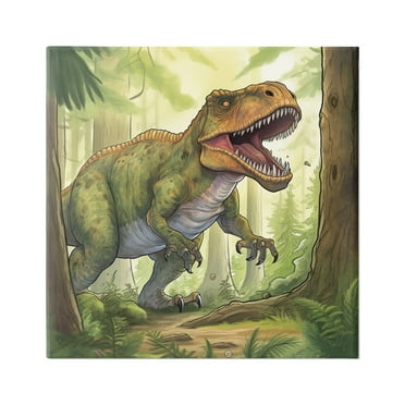 Stupell Industries Roaring Dinosaur Scenery Animals & Insects Painting Gallery Wrapped Canvas Print Wall Art, 17 x 17