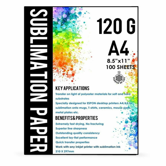 100 Sheets A4 Dye Sublimation Heat Transfer Paper for Polyester Cotton T- Shirt