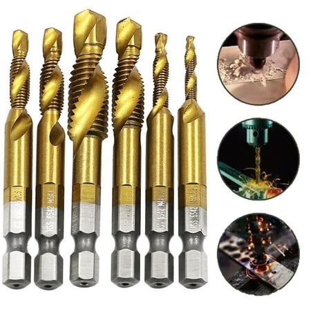 

TANGNADE 6PCS Hex Shank Titanium Plated Screw Thread Drill Bits Set Compound Tap M3 - M10