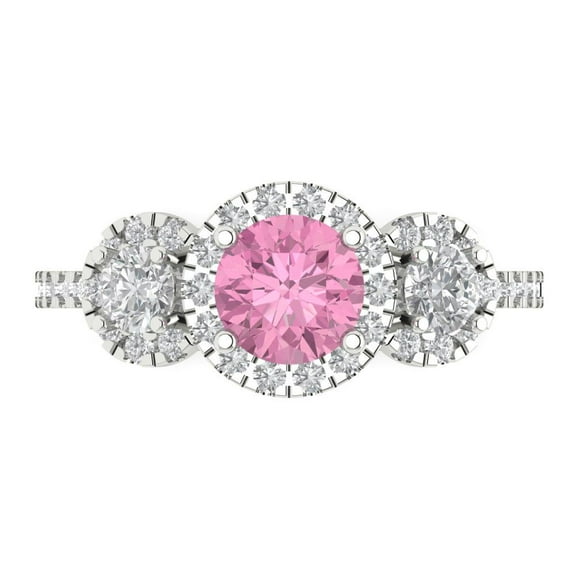 Clara Pucci 14K White Gold 1.46ct Pink Three-Stone Ring for Women