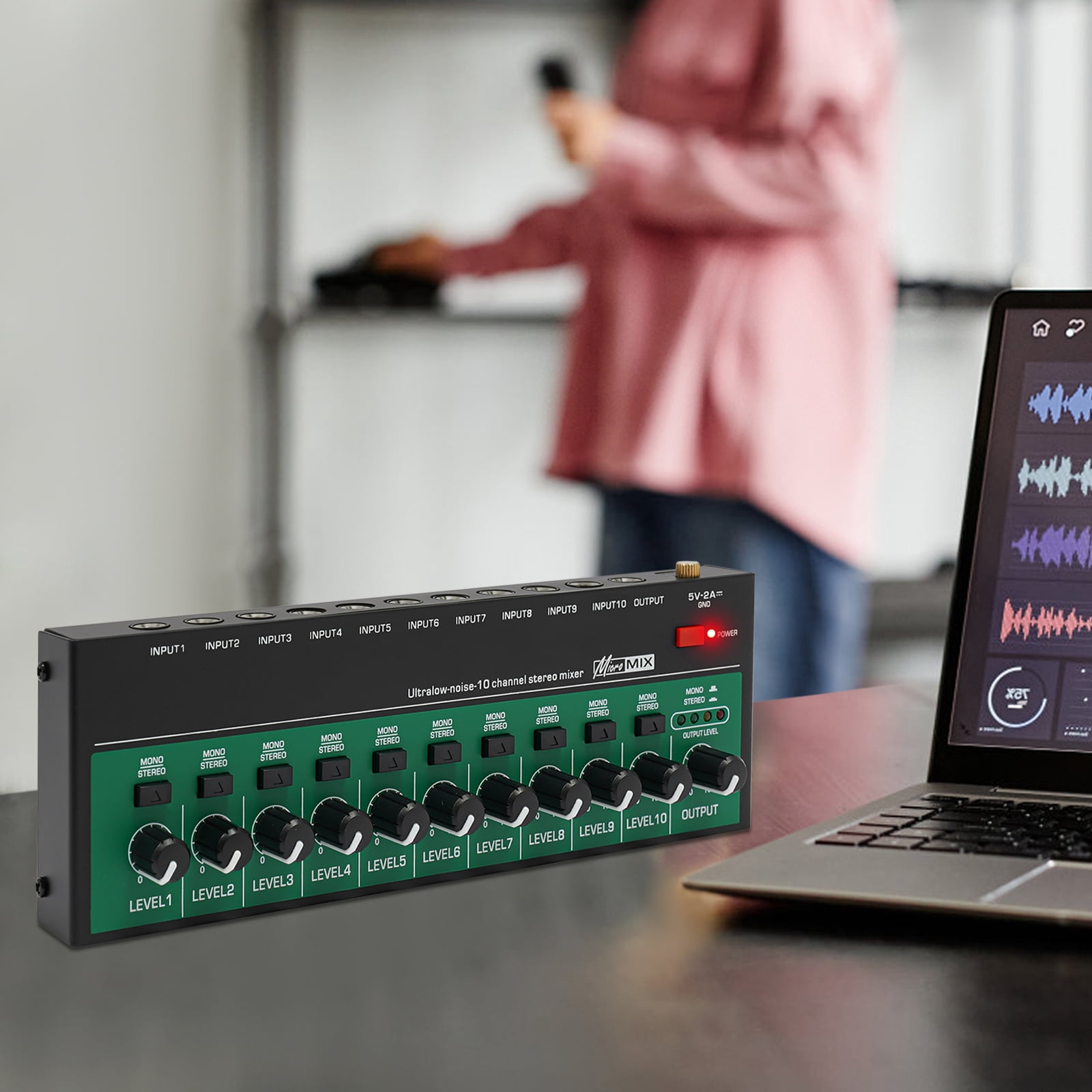 10 Channels Audio Mixer, Mini Audio Mixer, Audio Mixer w/USB Charging Cable&Plug for Recording Studios