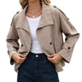 thumbnail image 4 of DPTALR Women's Gingham Stand Collar Double Breasted Belted Short Jacket Coat with Pockets,Size S-2XL, 4 of 9