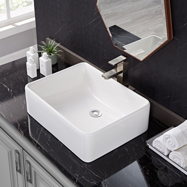 ELLAI Rectangular Vessel Sink For Bathrooms, 21"x16"x6" Ceramic White