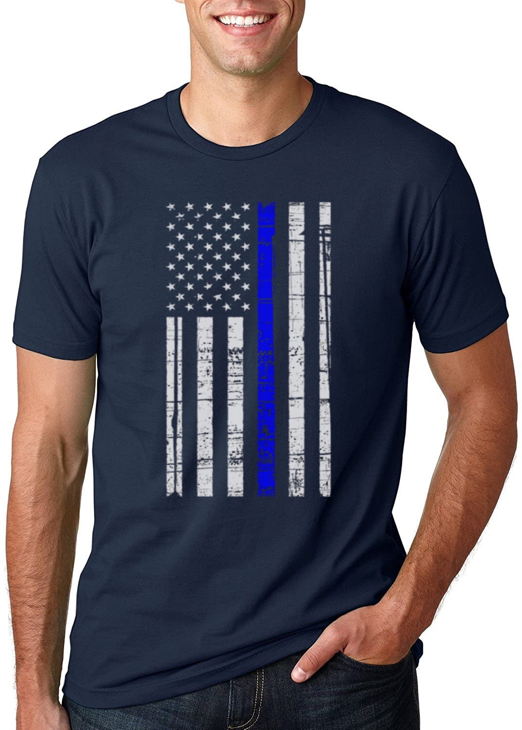 Men's Police Flag V Blue Thin Line Navy Blue C13 T-Shirt X-Small Cream ...
