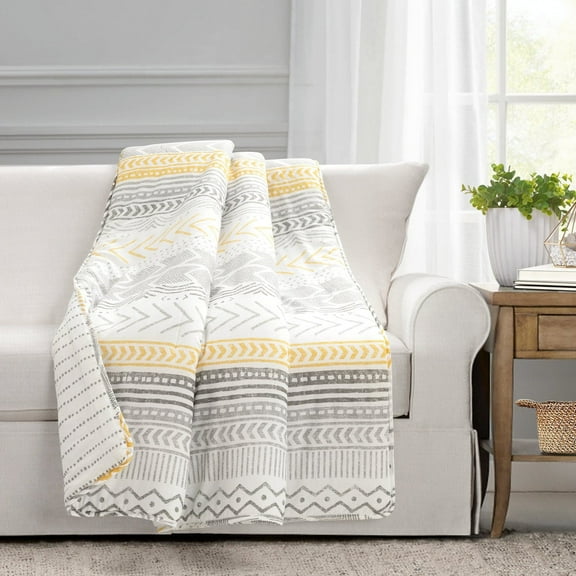 Lush Decor Hygge Geo Reversible Cotton Throw Yellow/Gray Single 50X60