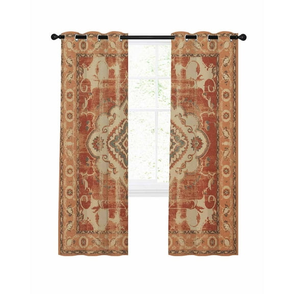 Orange Boho Ethnic Blackout Curtains 84 Inches Length, Vintage East Oriental Tribal Antique Window Treatment Thermal Insulated Drapes for Bedroom Living Room 2 Panels 84x84 Inches