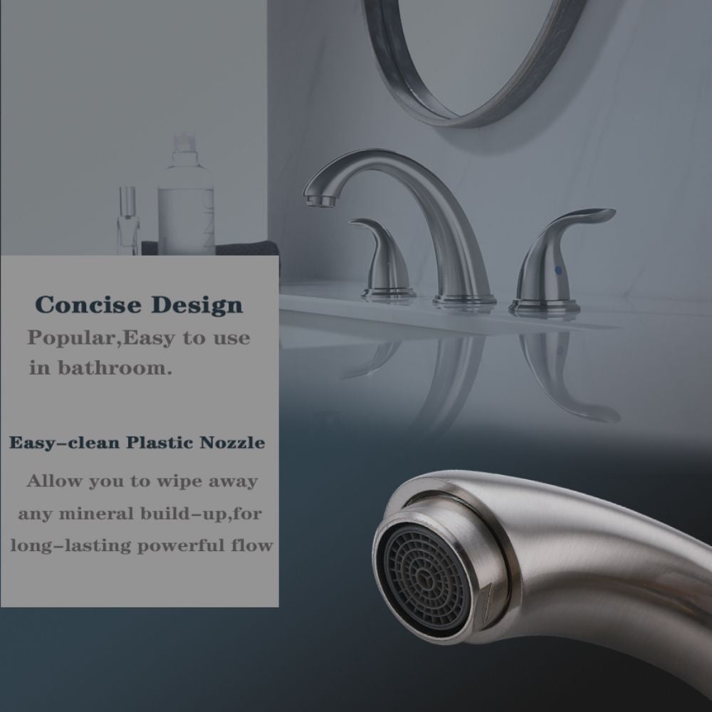 Brushed Nickel Widespread Bathroom Faucet, Waterfall Bathroom Faucets for Sink 3 Hole, 2-Handles Modern Vanity Faucet with Pop Up Drain Assembly