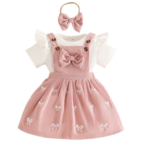 Karoyedx Little Girls Summer Clothes Newborn Baby Girl Clothes Dresses Outfits Gifts Romper Top Overalls Dress Suspender Skirt Sets for Infant Girls Pink Size,0-3 Months