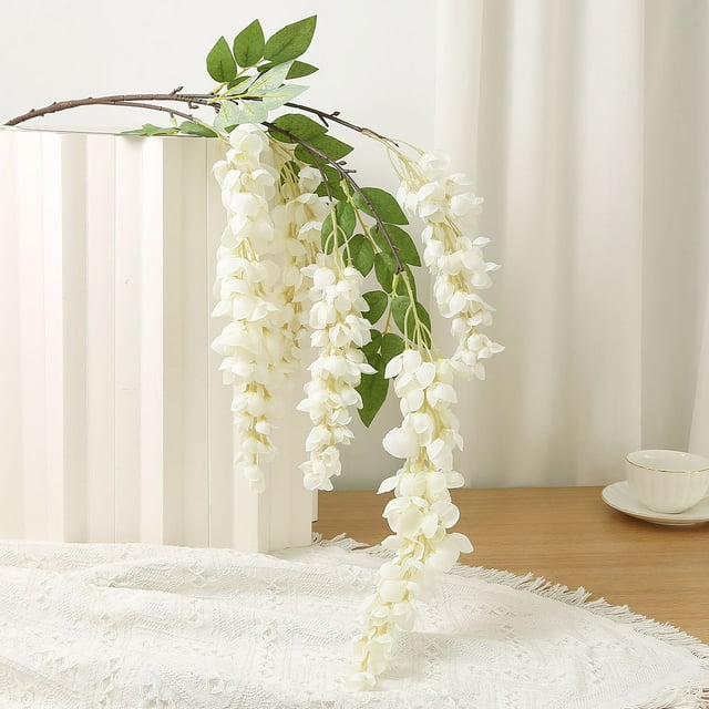 XmhyTop-A Flores artificiales, 2 unidades de glicinas colgantes, flores artificiales realistas para decoración del hogar, bodas y fiestas, uso interior y exterior, color blanco.