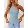 thumbnail image 7 of PRETTYGARDEN Women's One Shoulder Sleeveless Ruched Knit Asymmetrical Tank Top, 7 of 7