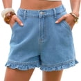 thumbnail image 2 of Summer High Waist Women Casual Jeans Denim Pants Ruffle Shorts, 2 of 7