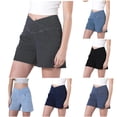 thumbnail image 2 of vigerkar High Waisted Jeans Shorts for Women Stretchy Shorts Crossover Denim Summer Short Pants with Pockets Summer (Light Blue, XS), 2 of 7