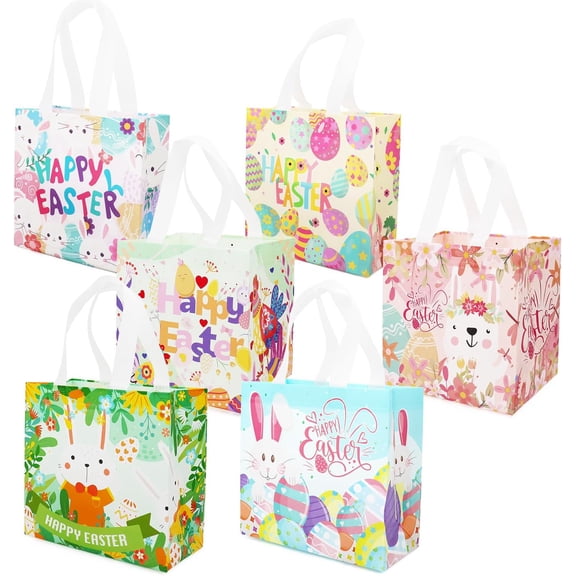 "Easter Egg Hunt Bags (6PCS), Assorted Sizes, Easter Bunny Carrot Chick Egg Treat Bag with Handles, Non-Woven, Egg Hunt, Spring Party Supplies