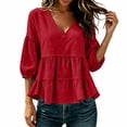 thumbnail image 2 of Women's V Neck Tiered Ruffle Blouses, 3/4 Sleeve Peplum Loose Casual Flowy Tops XL, 2 of 6