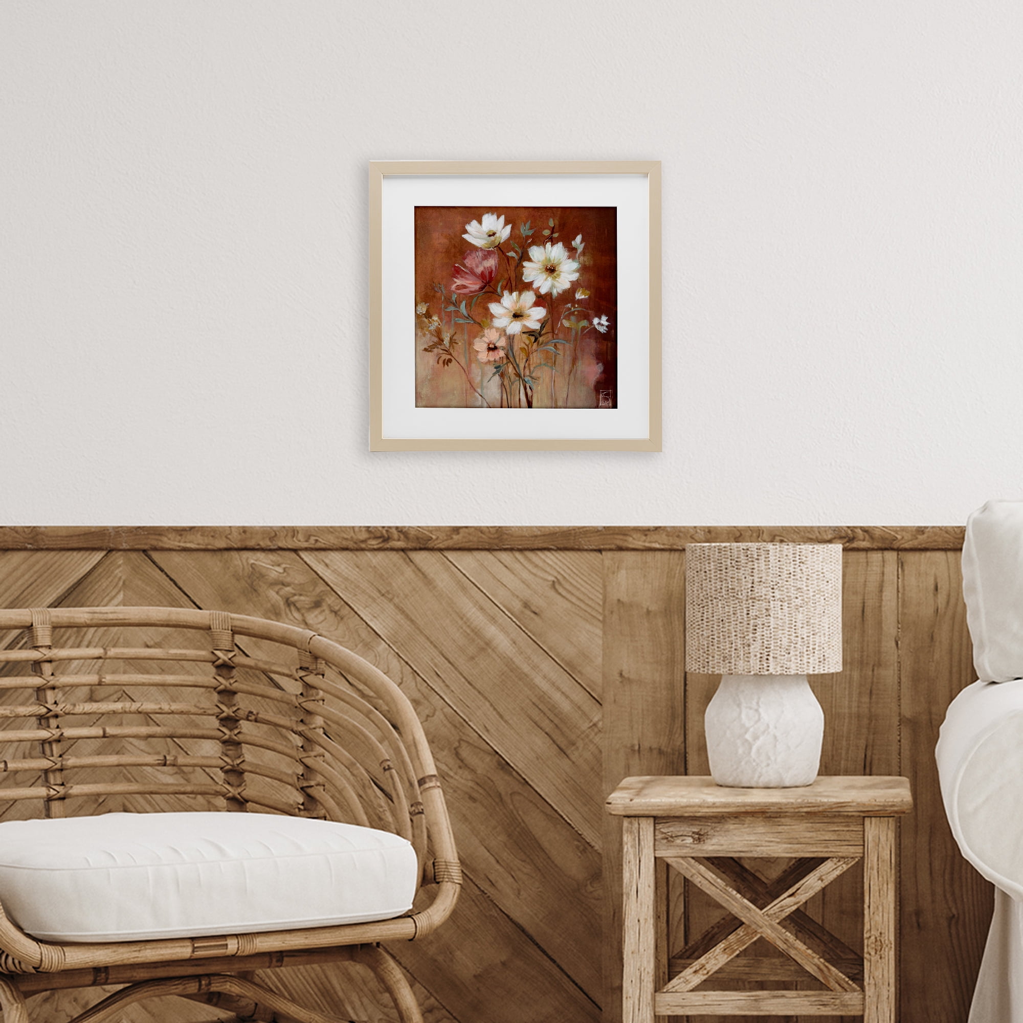 Mocha Flowers Collection Birch Framed Print Under Glass, design by Sara Culpepper