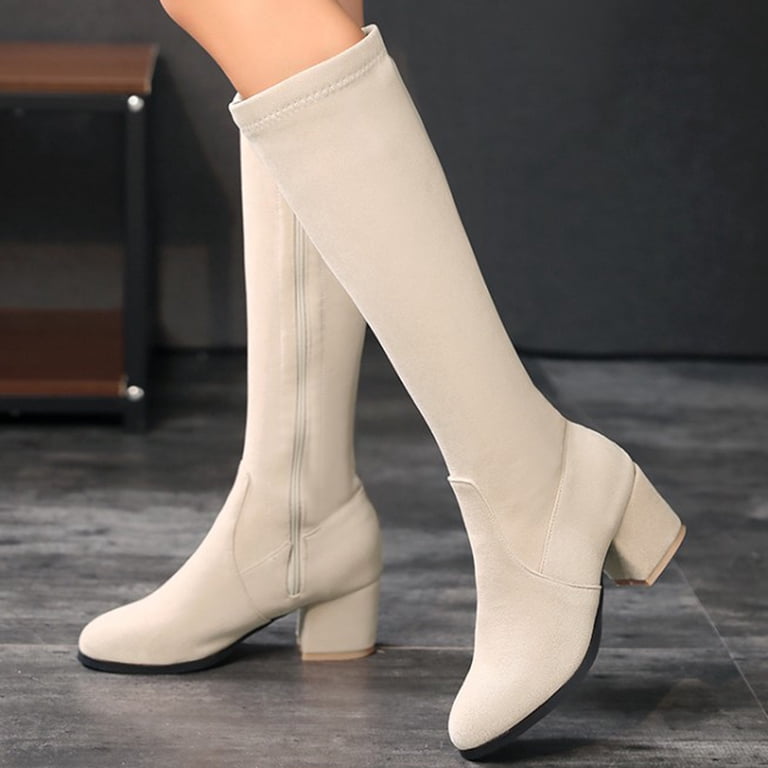 Boots for Women Knee High Sexy Pointed Toe Stiletto High Heel Boots ,  Western Fashion & Classic Dress Shoes for Teens Girls Beige 6 - Walmart.com