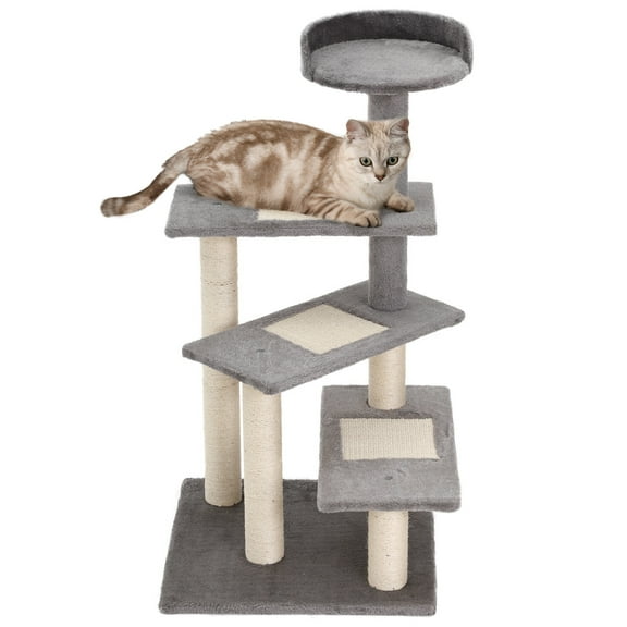 Cat Tree PawHut 40" 5-Level Revolving Stair Cat Tree Scratcher Climbing Activity Tower with Play Center and Resting Perch, Grey,Cat Condo