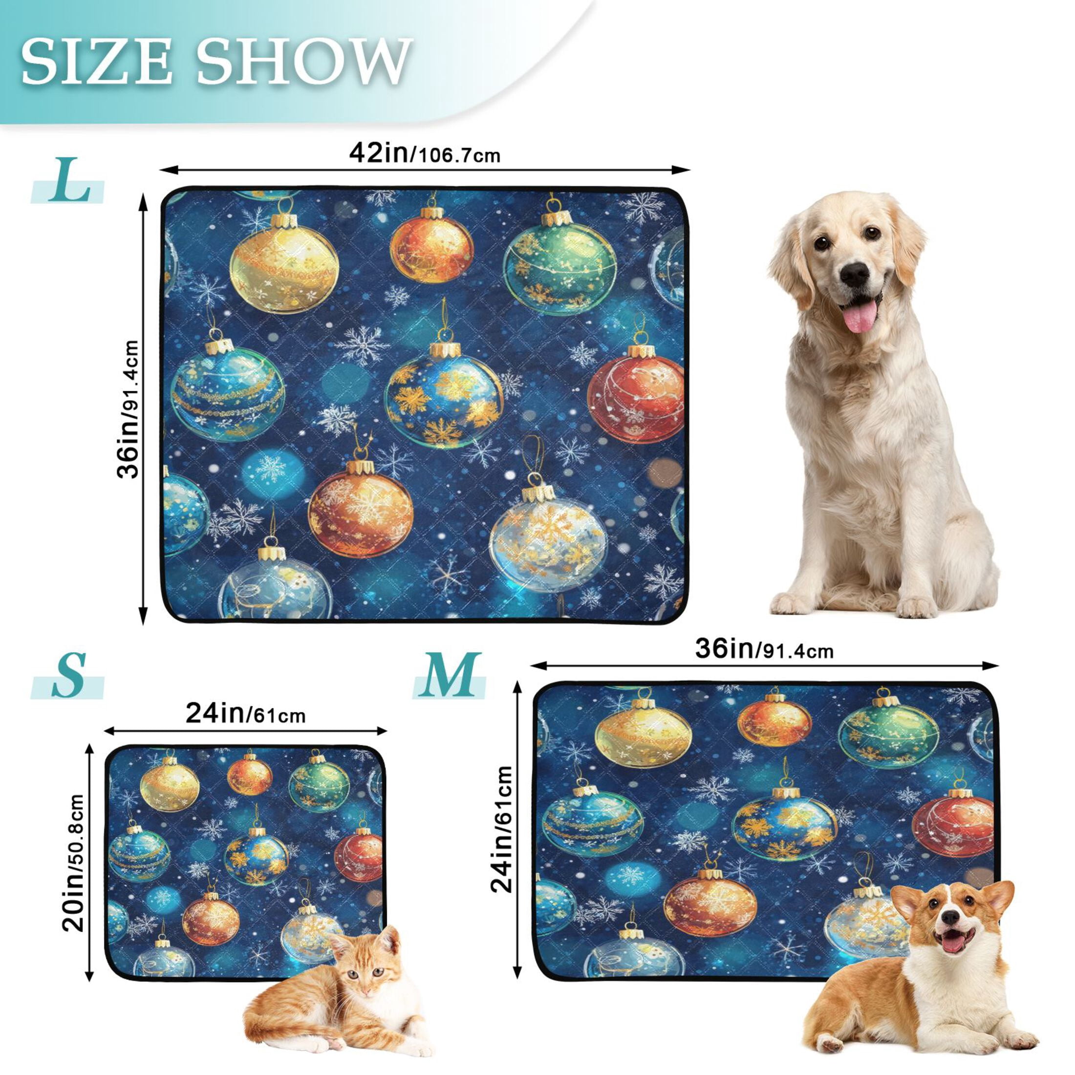 Qxltty Christmas Glass Ball Pattern on Blue Background Cat litter Pads Pet Set of 2 Diaper Mats Center Anti-leakage Layer Absorbent Soft and Comfortable