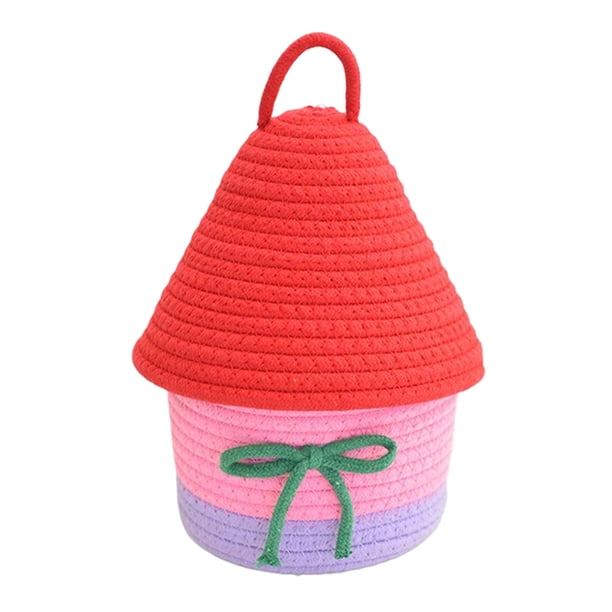 Billuyoard Bonita cesta de cuerda de algodón arcoíris, cesta de algodón con tapa para dormitorio, cesta de algodón para sala de estar y Almacenamiento y organización del hogar tipo+3