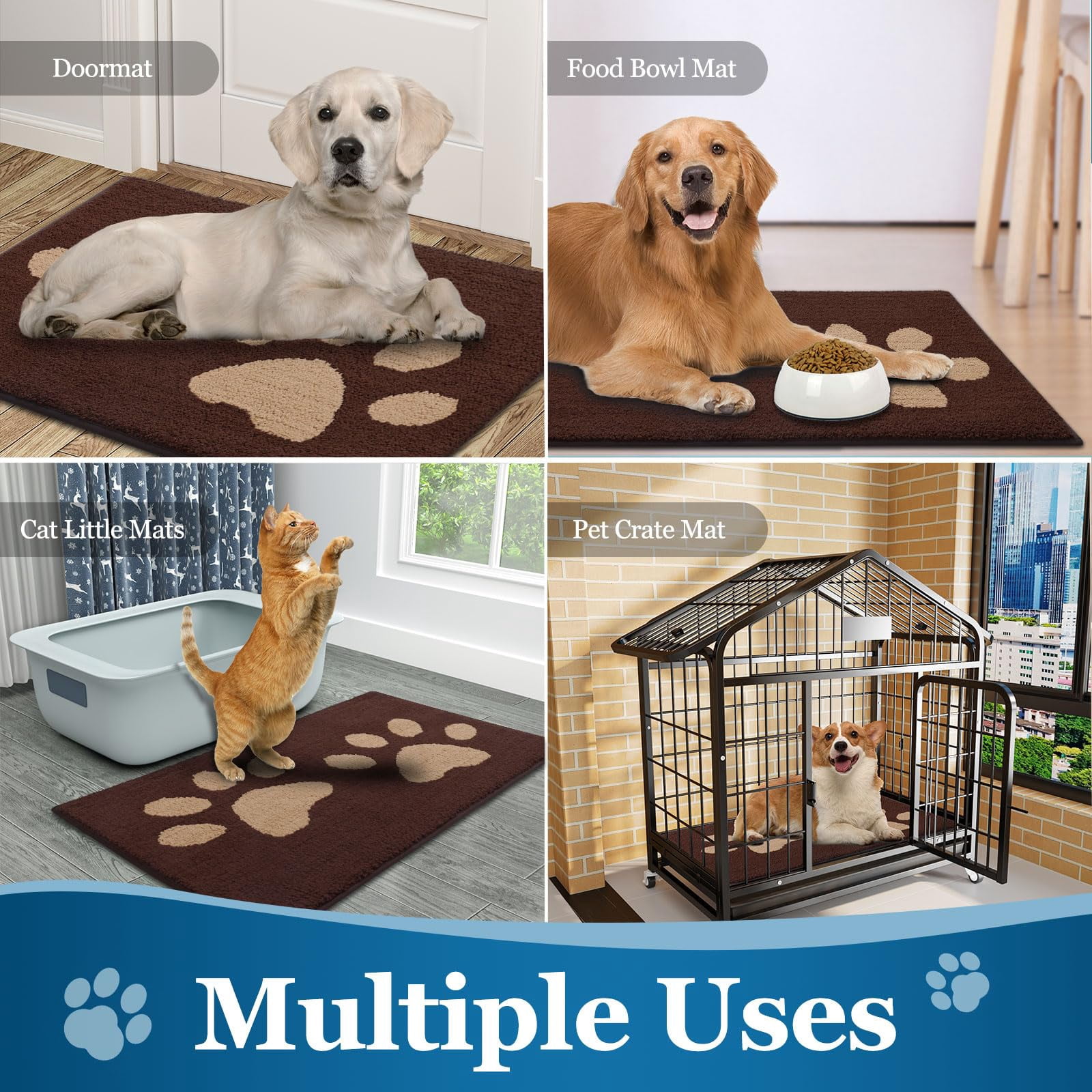 Smiry Dog Door Mats for Muddy Shoes and Paws, Non Slip Low-Profile Washable Indoor Doormats, Absorbent Dirt Trapper Entryway Rugs, 30"x20", Brown