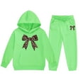 thumbnail image 3 of LRen Girls Print Hooded Crop Top and Sweatpants Two Piece Outfits Kids Casual Jogger Set,3-4 Years,Z2-Light Green, 3 of 5
