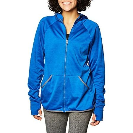 Hanes Women's Sport Performance Fleece Full Zip Hoodie, Awesome Blue Heather/Dada Grey Binding, S