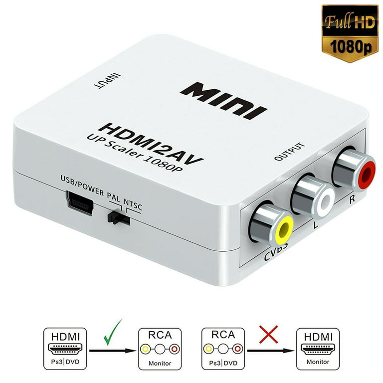  RCA to HDMI Converter, AV to HDMI Converter Cable Cord, 3RCA  CVBS Composite Audio Video to 1080P HDMI Supporting PAL NTSC for PC Laptop  Xbox PS3 PS4 TV STB VHS VCR Camera DVD Etc : Electronics
